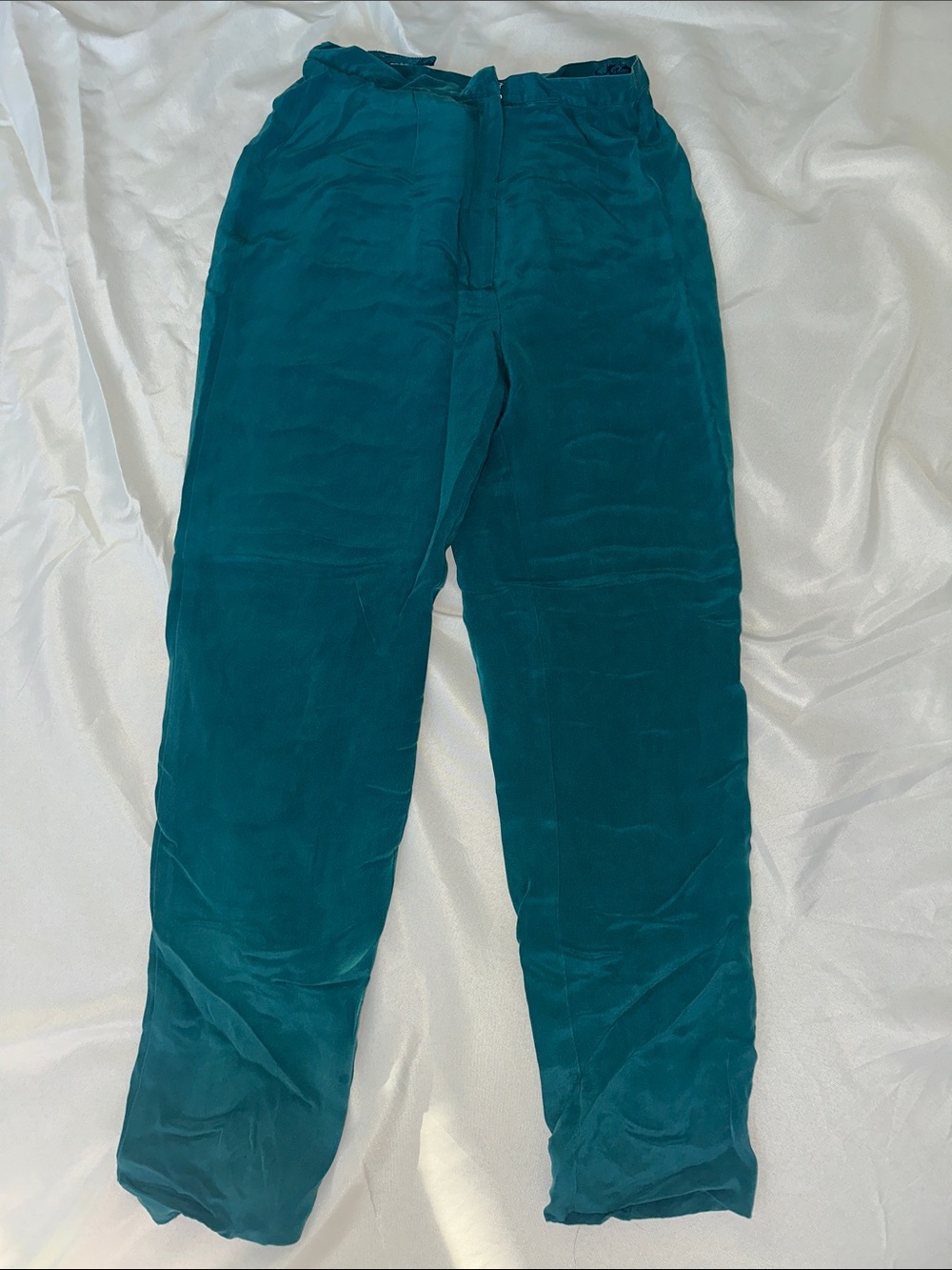 Silk Pants in Teal — Classic Straight Fit